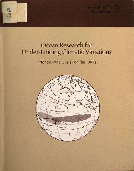 Cover: Ocean Research for Understanding Climatic Variations: Priorities and Goals for the 1980's
