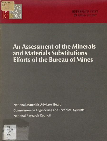 An Assessment of the Minerals and Materials Substitutions Efforts of the Bureau of Mines