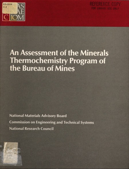 Cover: An Assessment of the Minerals Thermochemistry Program of the Bureau of Mines