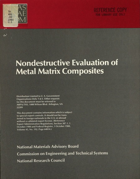 Cover: Nondestructive Evaluation of Metal Matrix Composites