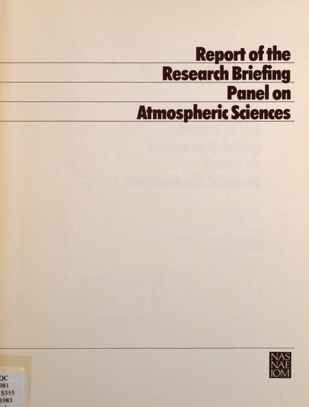 Report of the Research Briefing Panel on Atmospheric Sciences