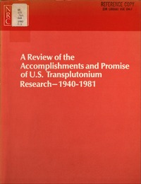Cover Image: A Review of the Accomplishments and Promise of U.S. Transplutonium Research, 1940-1981