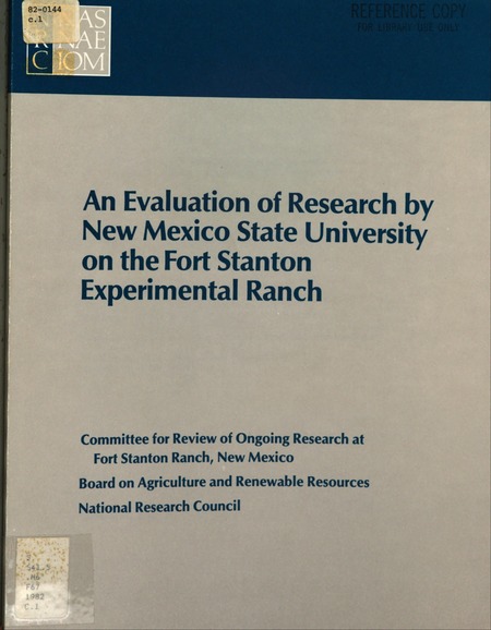 Cover: An Evaluation of Research by New Mexico State University on the Fort Stanton Experimental Ranch: A Report