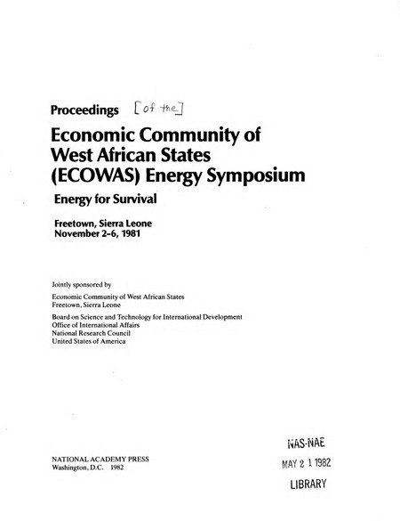 Cover: Economic Community of West African States (ECOWAS) Energy Symposium: Energy for Survival