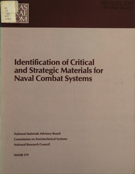 Cover: Identification of Critical and Strategic Materials for Naval Combat Systems
