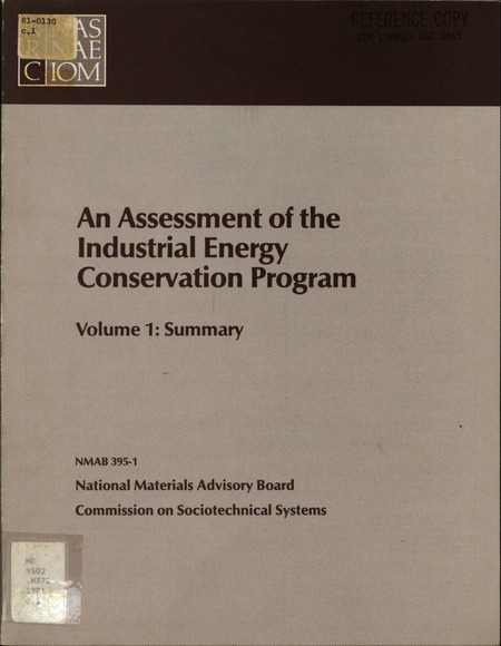 Cover: Assessment of the Industrial Energy Conservation Program: Final Summary Report