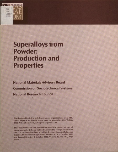 Cover: Superalloys From Powder: Production and Properties