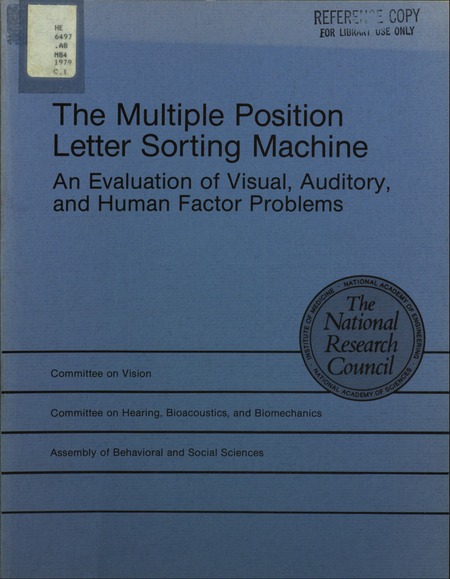 Cover: Multiple Position Letter Sorting Machine: An Evaluation of Visual, Auditory, and Human Factor Problems