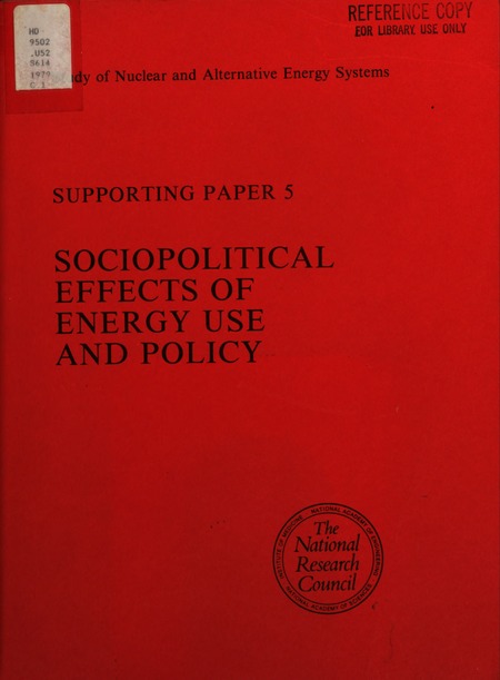 Cover: Sociopolitical Effects of Energy Use and Policy: Supporting Paper 5