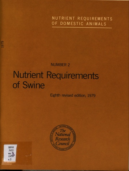 Cover: Nutrient Requirements of Swine: Eighth revised edition, 1979