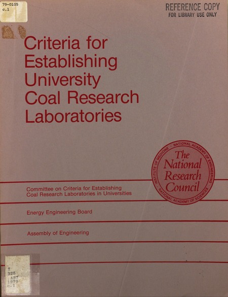 Cover: Criteria for Establishing University Coal Research Laboratories