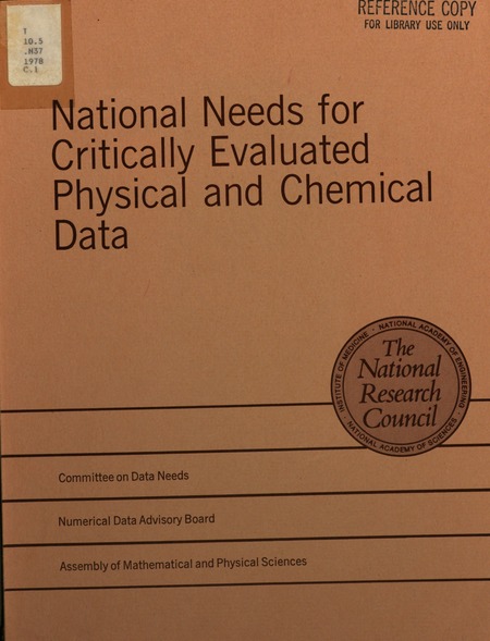 Cover: National Needs for Critically Evaluated Physical and Chemical Data