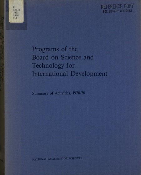 Programs of the Board on Science and Technology for International Development: Summary of Activities, 1970-78