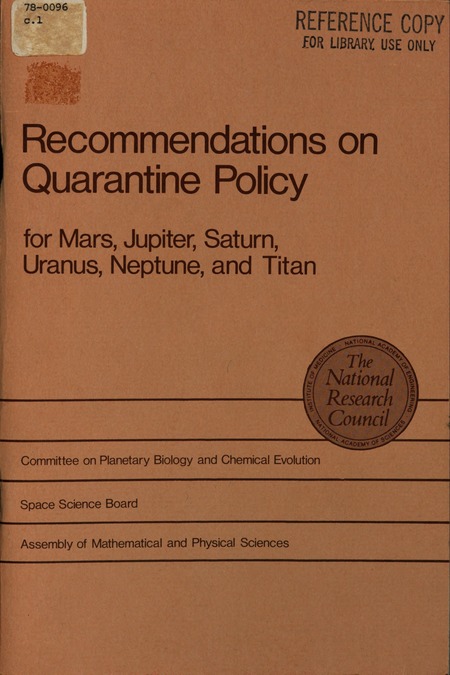 Recommendations on Quarantine Policy for Mars, Jupiter, Saturn, Uranus, Neptune, and Titan