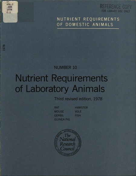 Cover: Nutrient Requirements of Laboratory Animals: Third revised edition, 1978