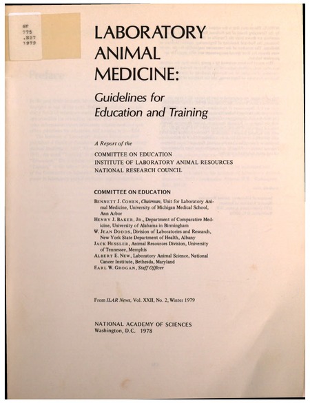 Cover: Laboratory Animal Medicine: Guidelines for Education and Training