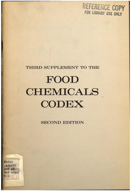 Food Chemicals Codex: Third Supplement to the Second Edition