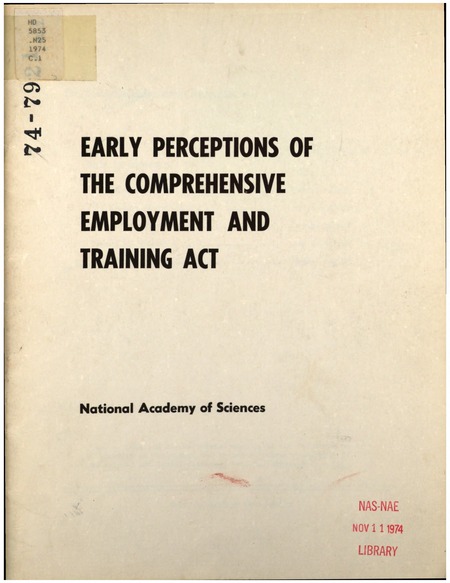 Cover: Early Perceptions of the Comprehensive Employment and Training Act
