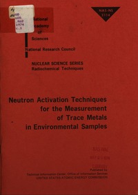 Cover Image: Neutron Activation Techniques for the Measurement of Trace Metals in Environmental Samples