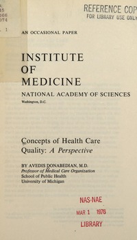 Cover Image: Concepts of Health Care Quality