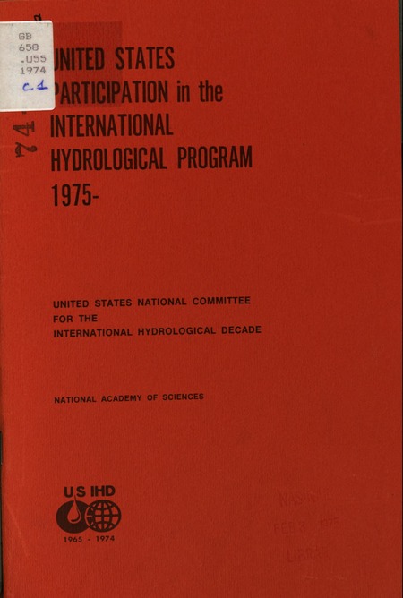 Cover: United States Participation in the International Hydrological Program 1975-: A Report of the Panel on Post-Decade Procedures to the U.S. National Committee for the International Hydrological Decade