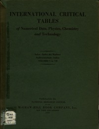 Cover Image: International Critical Tables of Numerical Data, Physics, Chemistry and Technology
