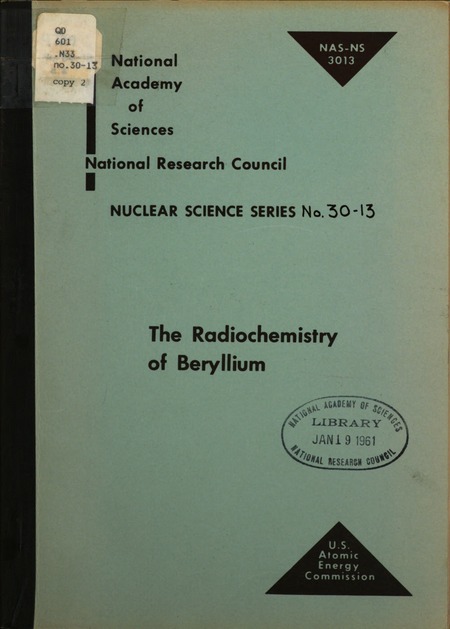 Cover: Radiochemistry of Beryllium