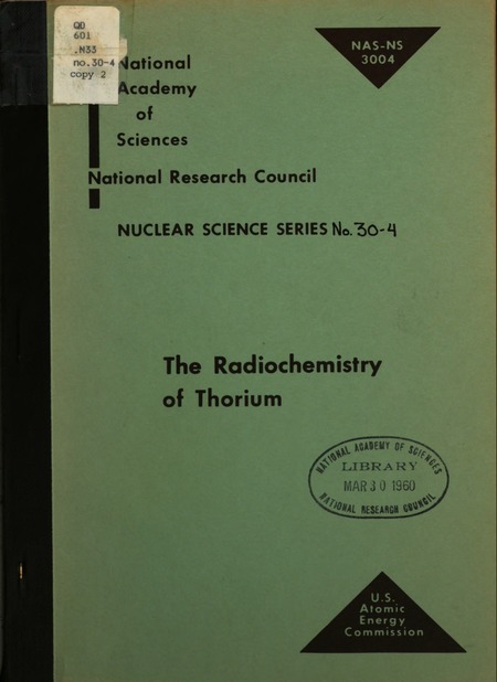 Cover: The Radiochemistry of Thorium