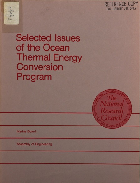 Selected Issues of the Ocean Thermal Energy Conversion Program: A Report