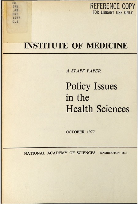 Cover: Policy Issues in the Health Sciences: A Staff Paper