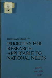 Cover Image: Priorities for Research Applicable to National Needs