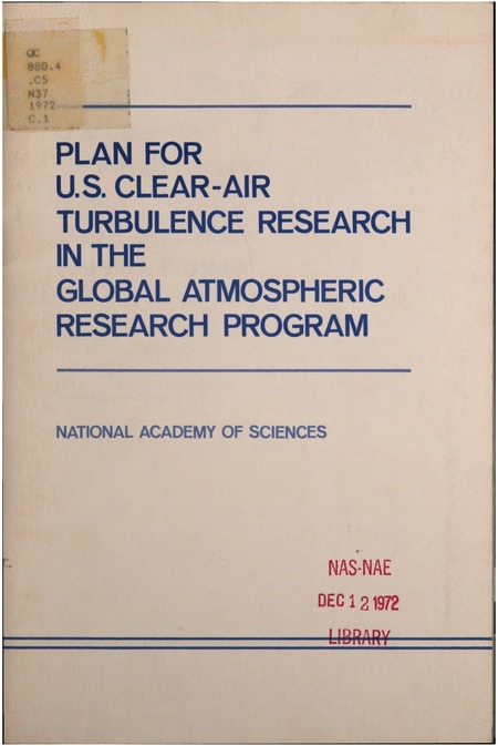Plan for U.S. Clear-Air Turbulence Research in the Global Atmospheric Research Program