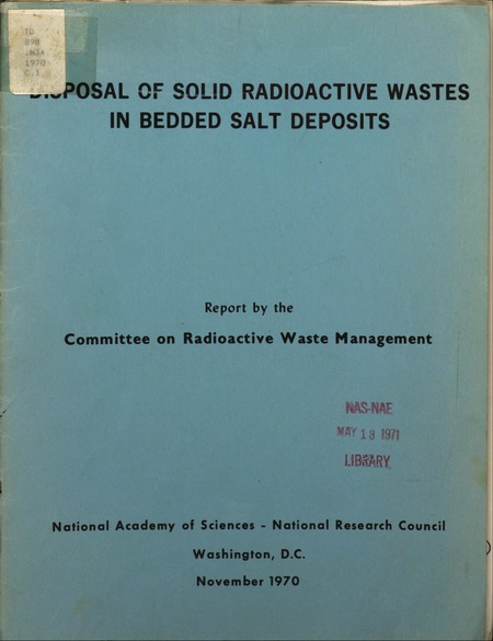 Disposal of Solid Radioactive Wastes in Bedded Salt Deposits