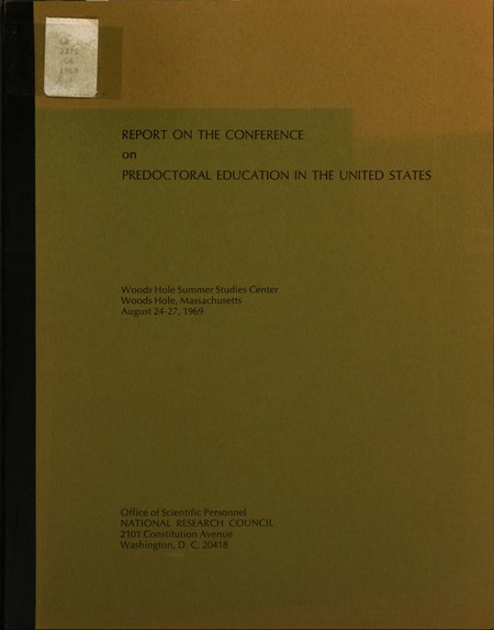 Cover: Report on the Conference on Predoctoral Education in the United States