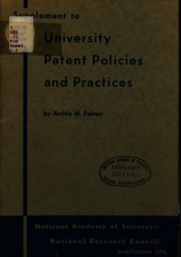 Cover Image: Supplement to University Patent Policies and Practices