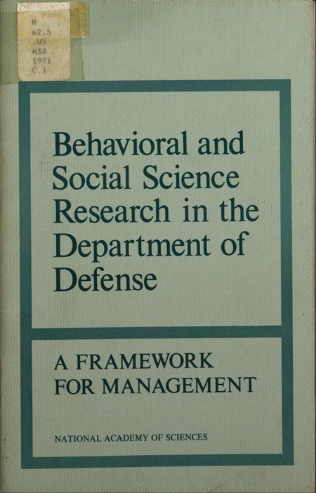 Cover: Behavioral and Social Science Research in the Department of Defense: A Framework for Management
