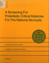 Cover Image: A Screening for Potentially Critical Materials for the National Stockpile