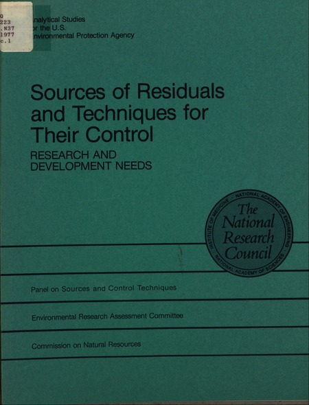 Cover: Sources of Residuals and Techniques for Their Control, Research and Development Needs: A Report