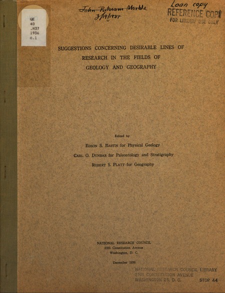 Suggestions Concerning Desirable Lines of Research in the Fields of Geology and Geography