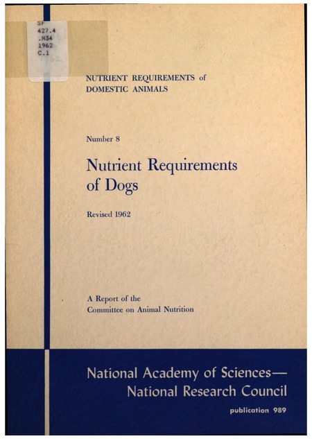 Nutrient Requirements of Dogs: Revised 1962