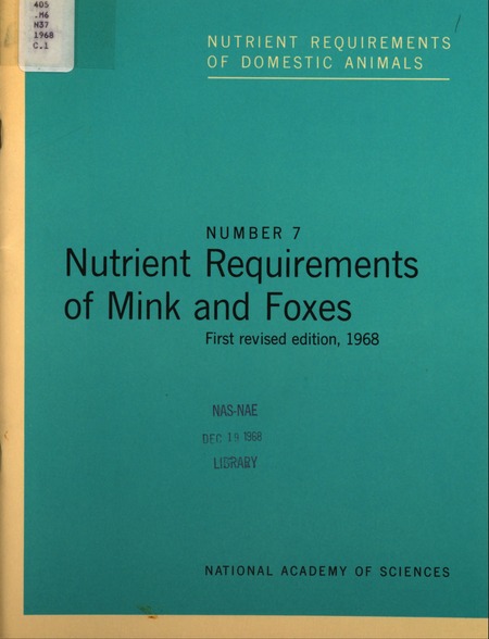 Cover: Nutrient Requirements of Mink and Foxes: First revised edition, 1968