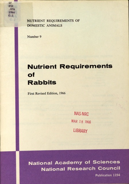 Nutrient Requirements of Rabbits: First Revised Edition, 1966