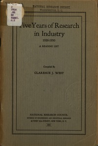 Cover Image: Five Years of Research in Industry, 1926-1930