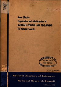 Cover Image: More Effective Organization and Administration of Materials Research and Development for National Security