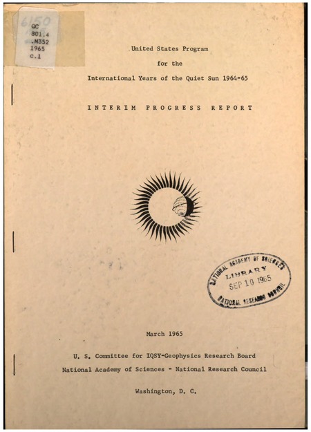 United States Program for the International Years of the Quiet Sun, 1964-65: Interim Progress Report