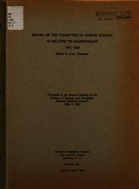 Cover Image: Report of the Committee on Marine Ecology as Related to Paleontology