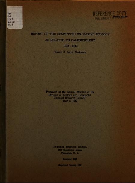 Report of the Committee on Marine Ecology as Related to Paleontology: Appendix N of Annual Report of the Division for 1941-1942, No. 2 in this Series