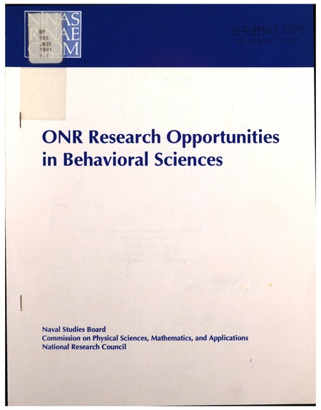 ONR Research Opportunities in Behavioral Sciences