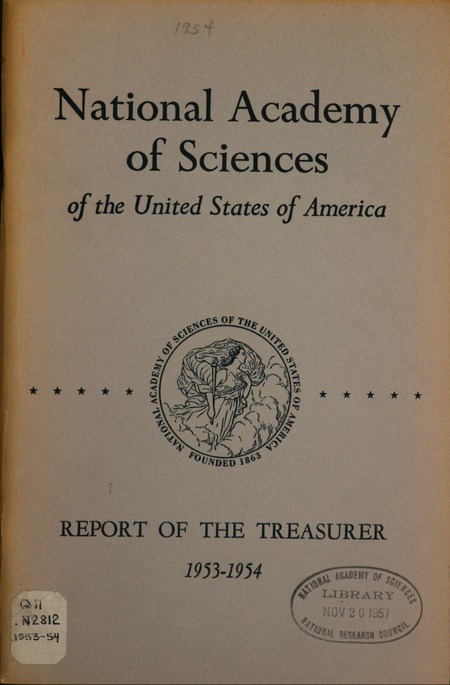 Report of the Treasurer for the Fiscal Year Ended June 30, 1954