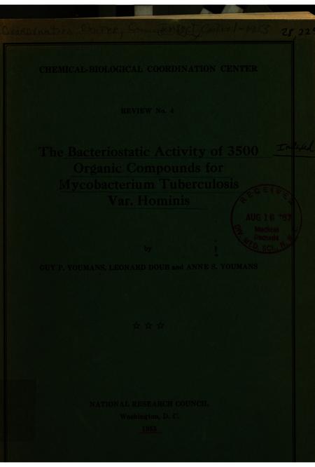 The Bacteriostatic Activity of 3500 Organic Compounds for Mycobacterium Tuberculosis Var. Hominis